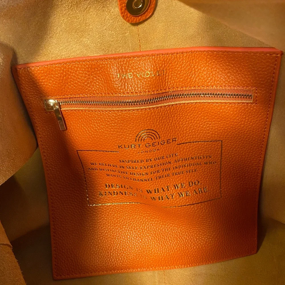 NWT Kurt Geiger All Leather The Violet Slouch Hobo Bag In Orange - Picture 8 of 11